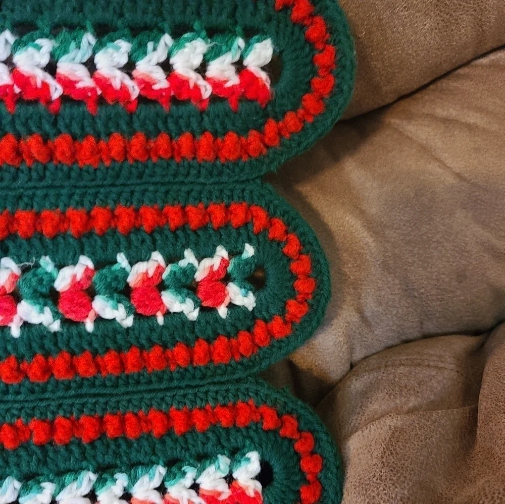 Handmade Crocheted Knitted Christmas Blanket Throw